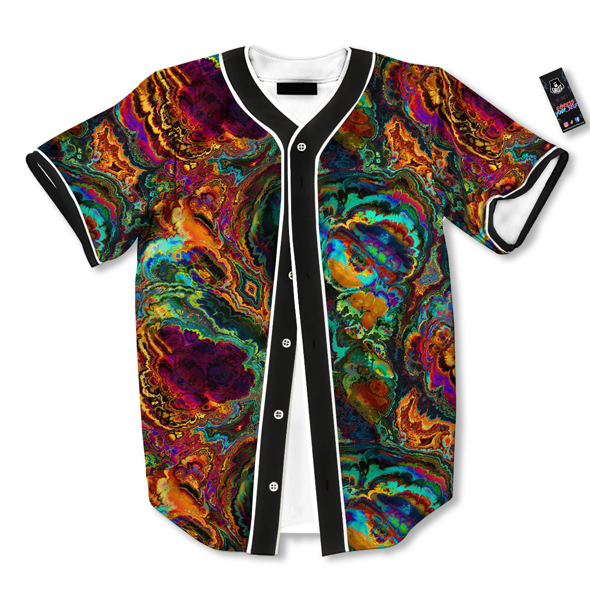 Fractal Psychedelic Print Pattern Baseball Jersey-grizzshop