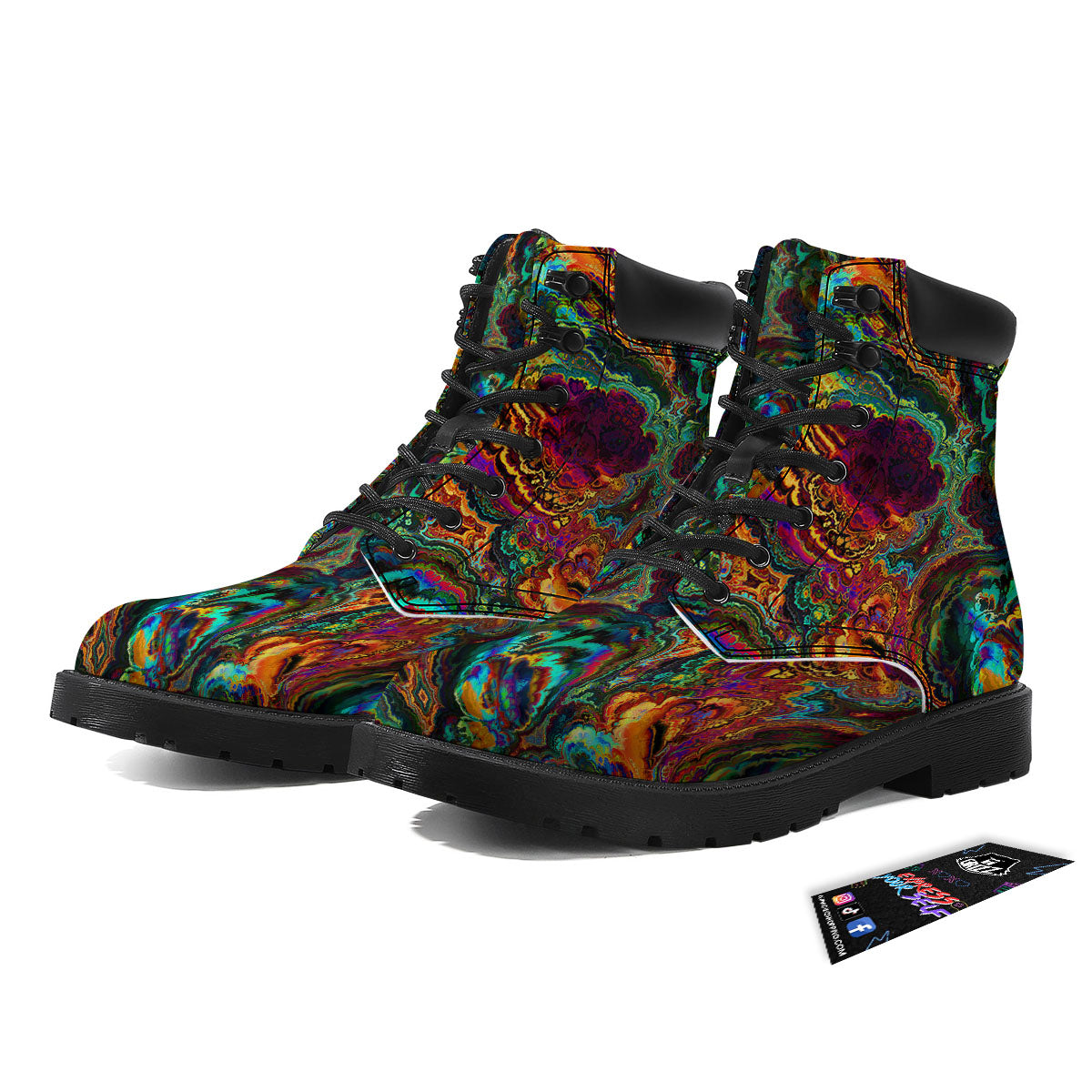 Fractal Psychedelic Print Pattern Boots-grizzshop