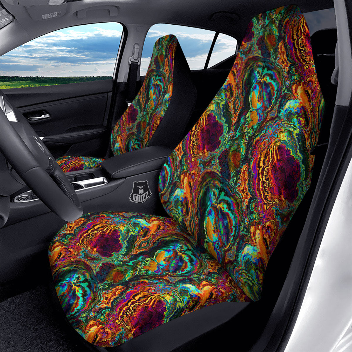 Fractal Psychedelic Print Pattern Car Seat Covers-grizzshop