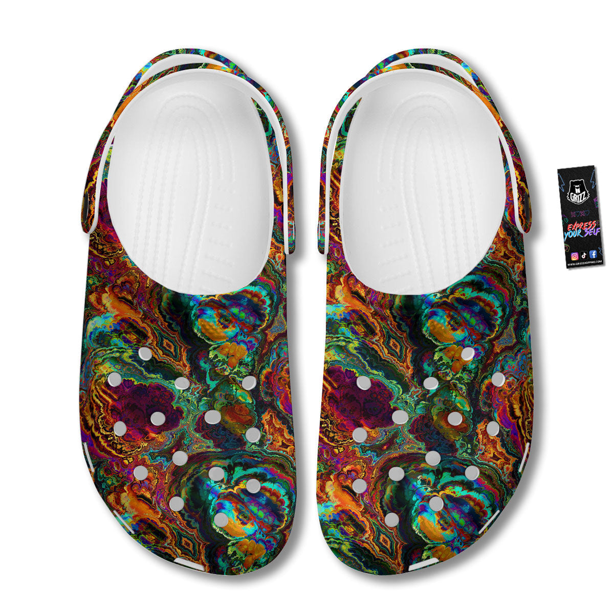 Fractal Psychedelic Print Pattern Clog-grizzshop