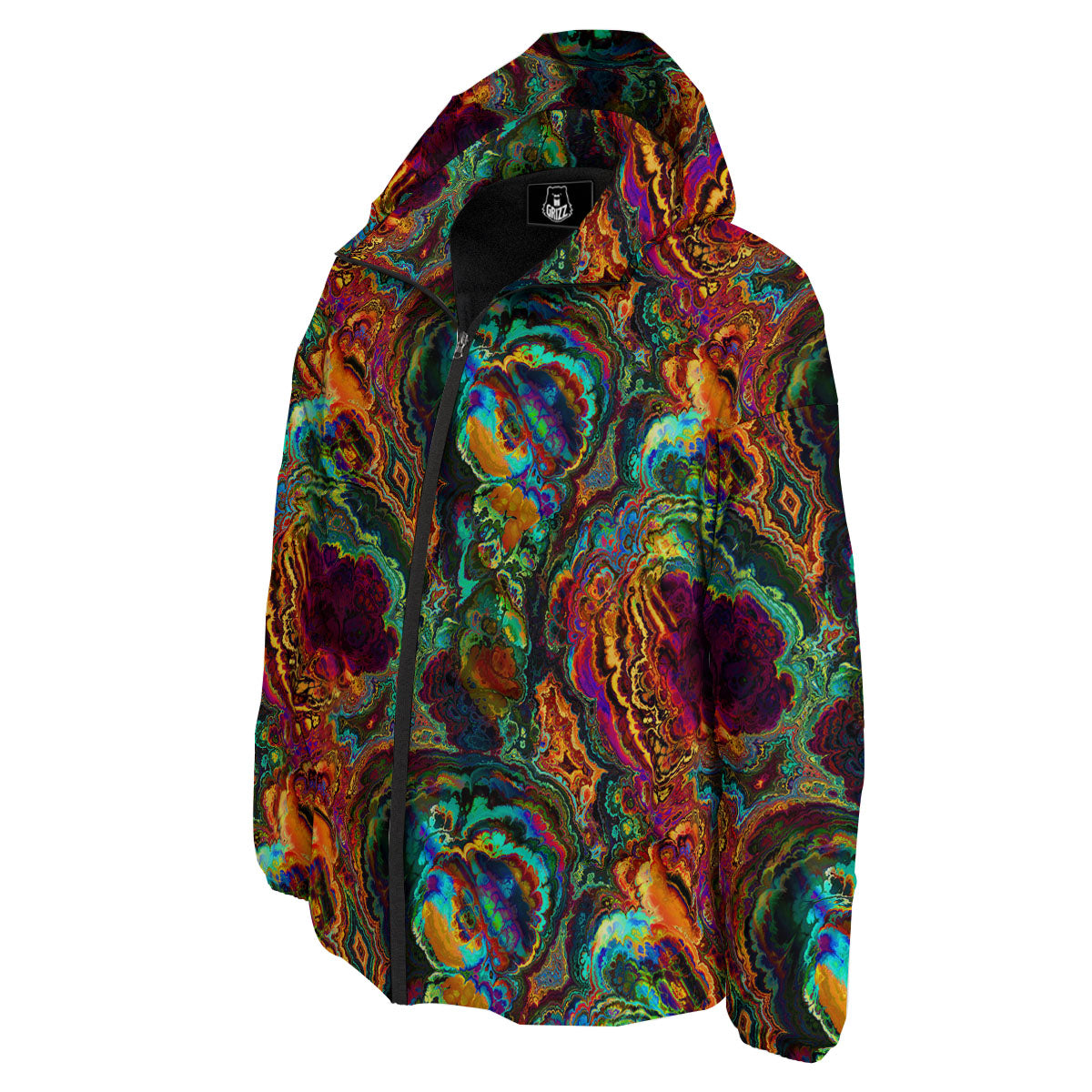 Fractal Psychedelic Print Pattern Down Jacket-grizzshop