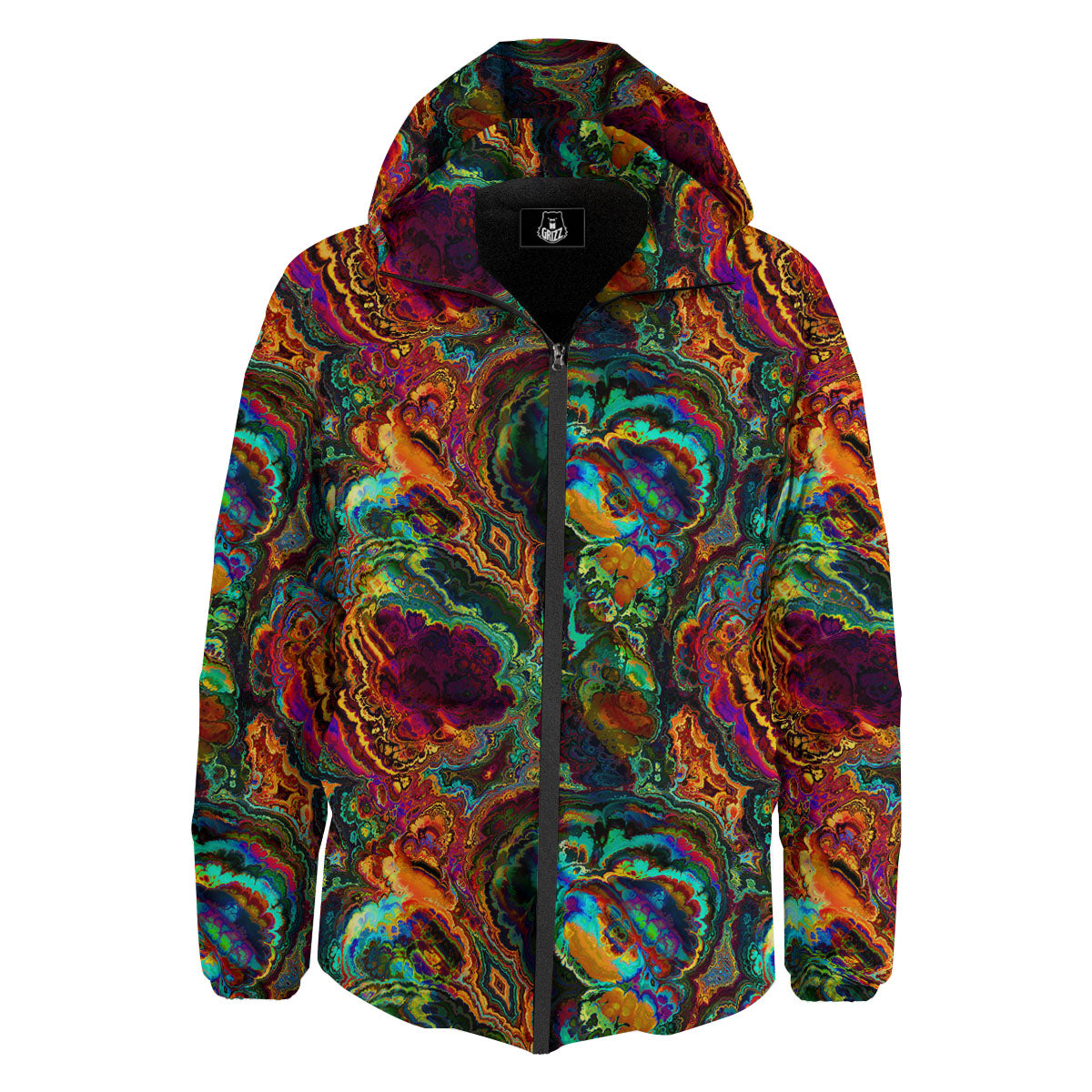 Fractal Psychedelic Print Pattern Down Jacket-grizzshop