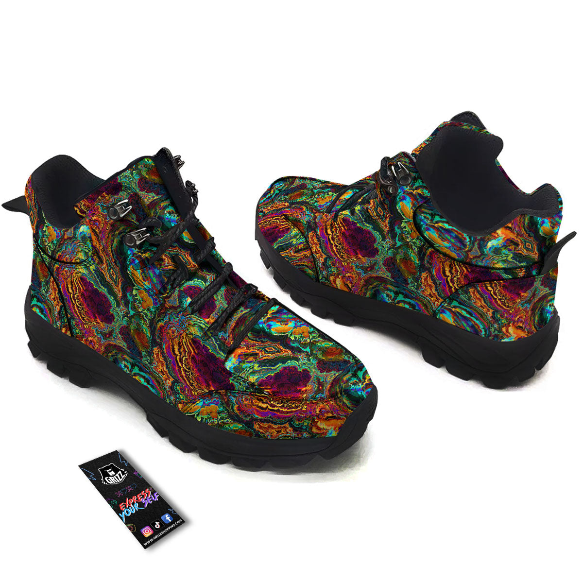 Fractal Psychedelic Print Pattern Hiking Shoes-grizzshop