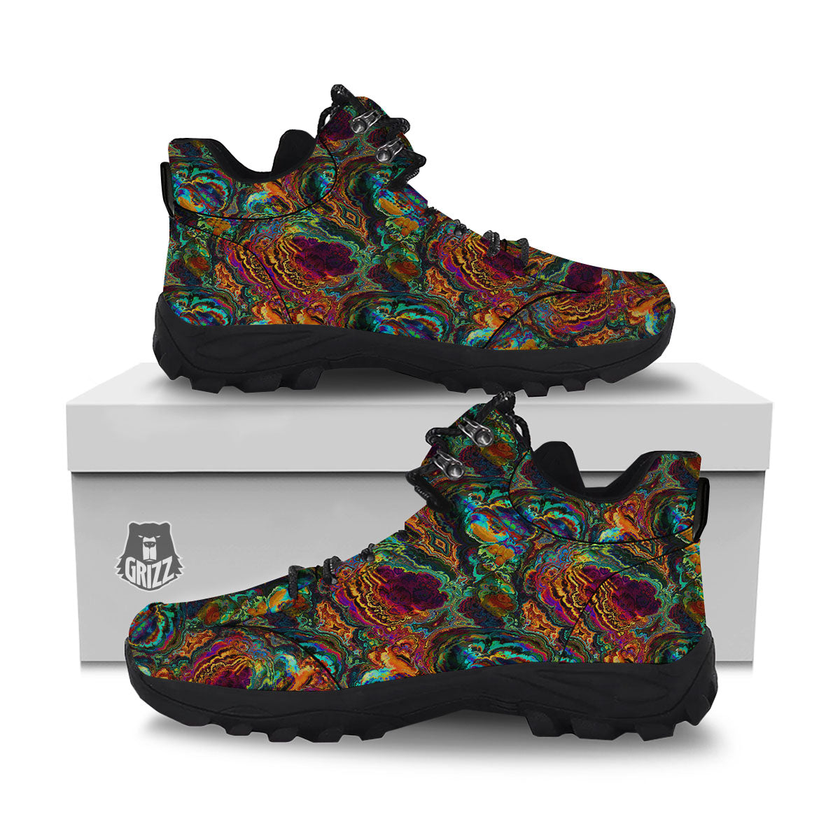 Fractal Psychedelic Print Pattern Hiking Shoes-grizzshop