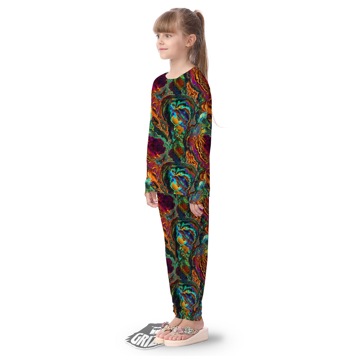 Fractal Psychedelic Print Pattern Kid's Pajamas-grizzshop