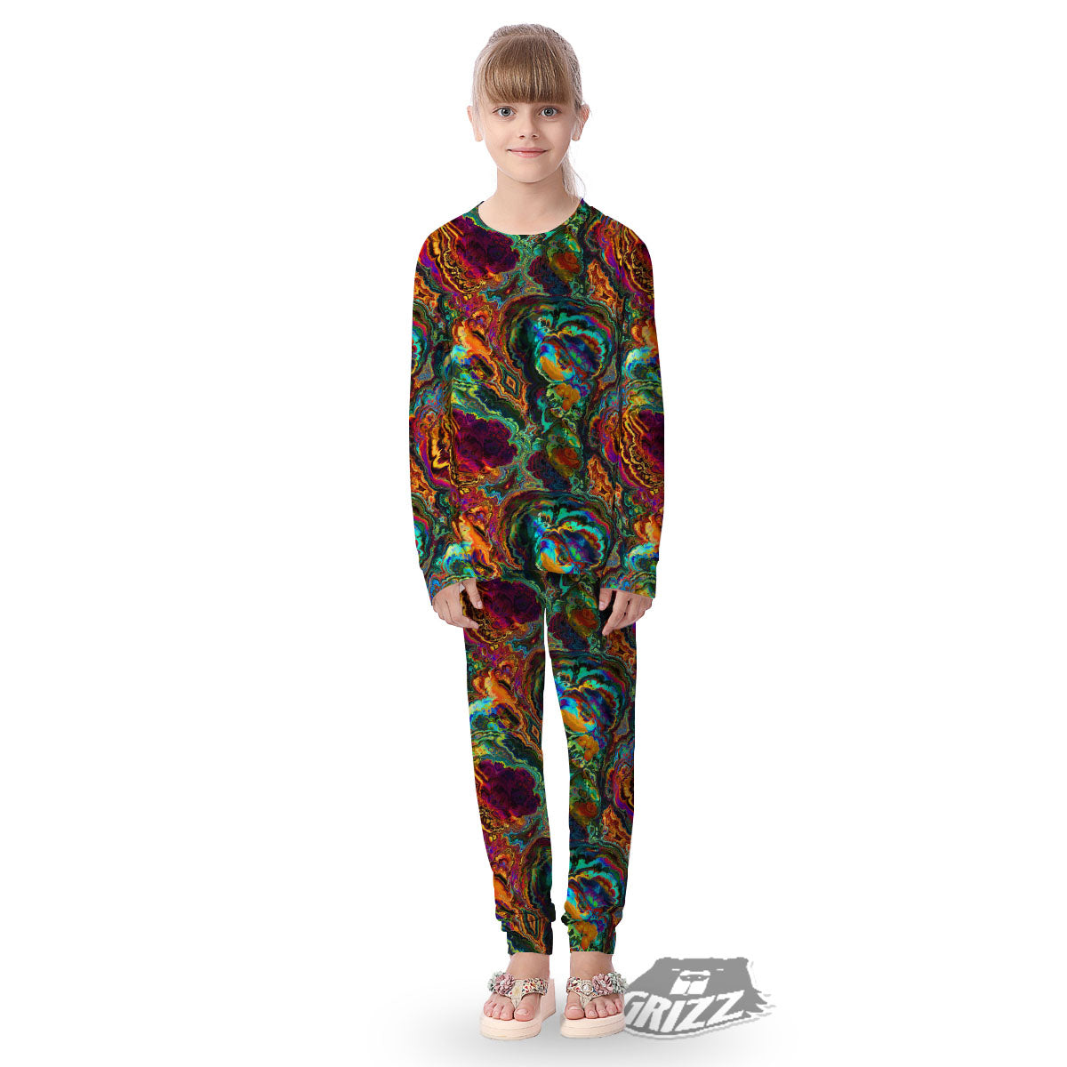 Fractal Psychedelic Print Pattern Kid's Pajamas-grizzshop
