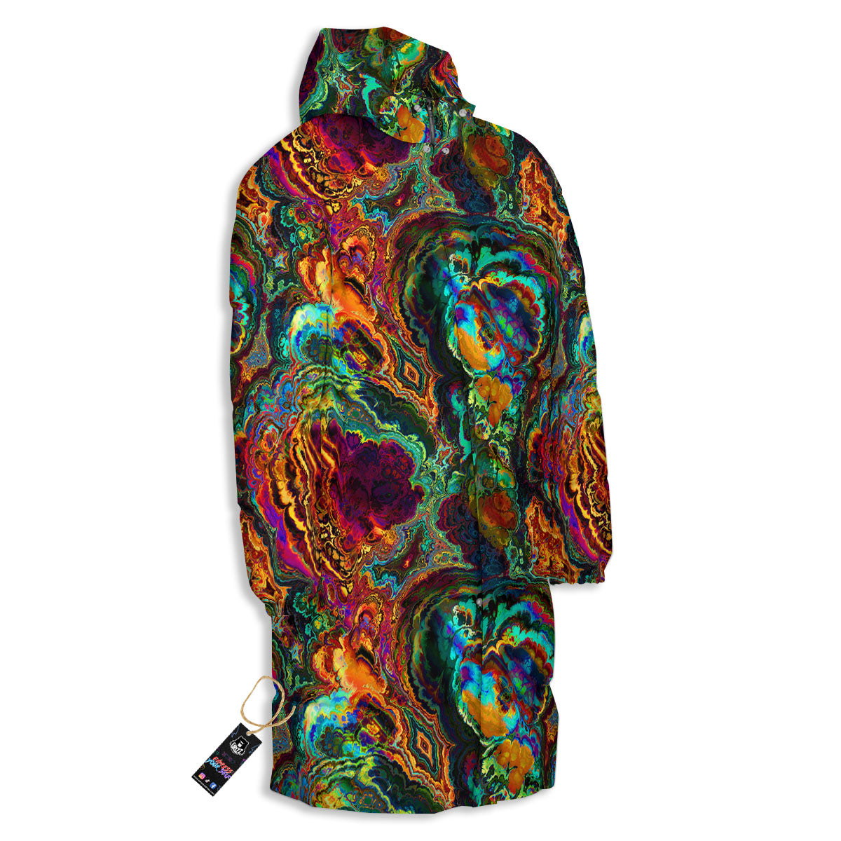 Fractal Psychedelic Print Pattern Long Down Jacket-grizzshop