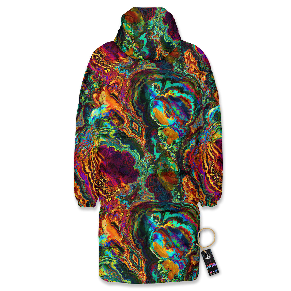 Fractal Psychedelic Print Pattern Long Down Jacket-grizzshop