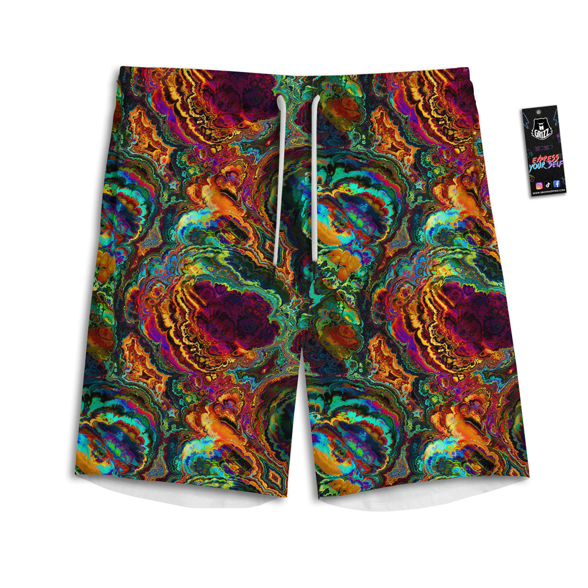 Fractal Psychedelic Print Pattern Men's Athletic Shorts