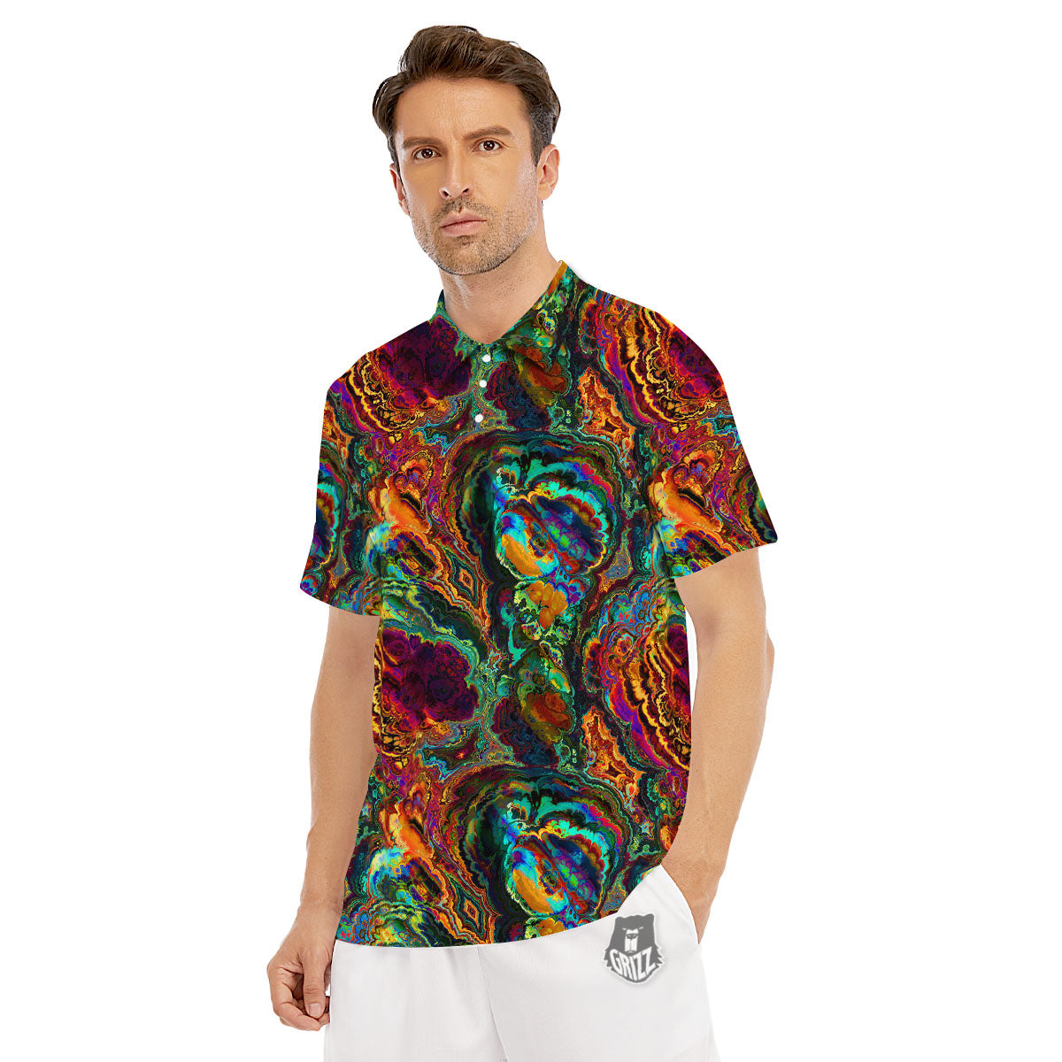 Fractal Psychedelic Print Pattern Men's Golf Shirts-grizzshop