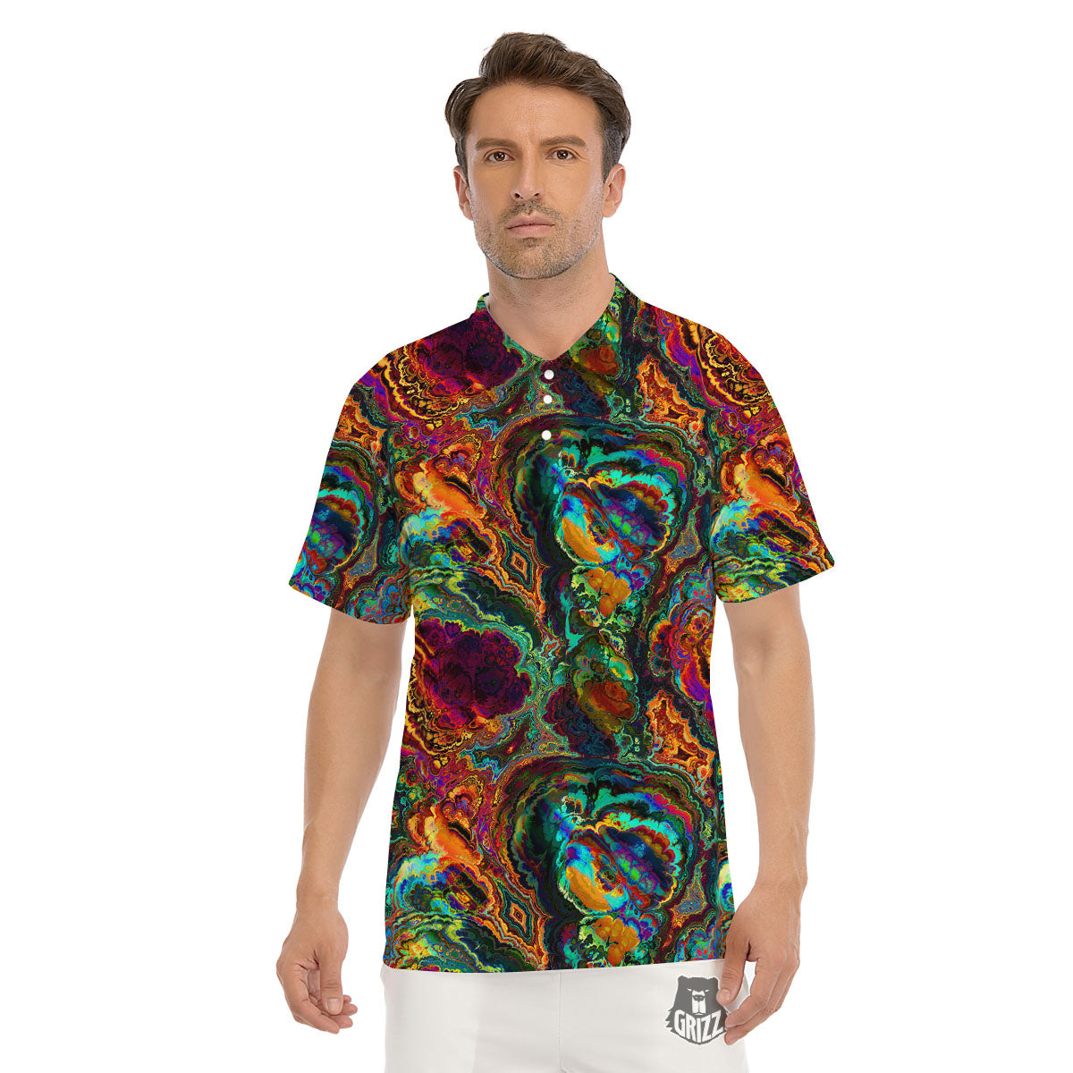 Fractal Psychedelic Print Pattern Men's Golf Shirts-grizzshop