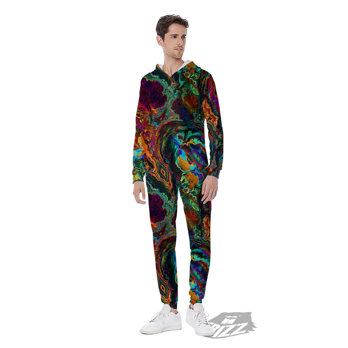 Fractal Psychedelic Print Pattern Men's Jumpsuit-grizzshop