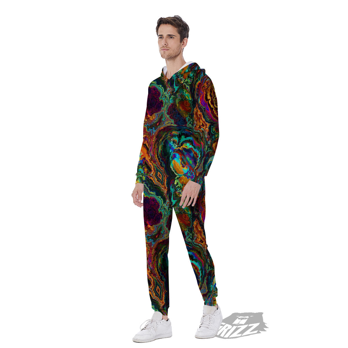 Fractal Psychedelic Print Pattern Men's Jumpsuit-grizzshop