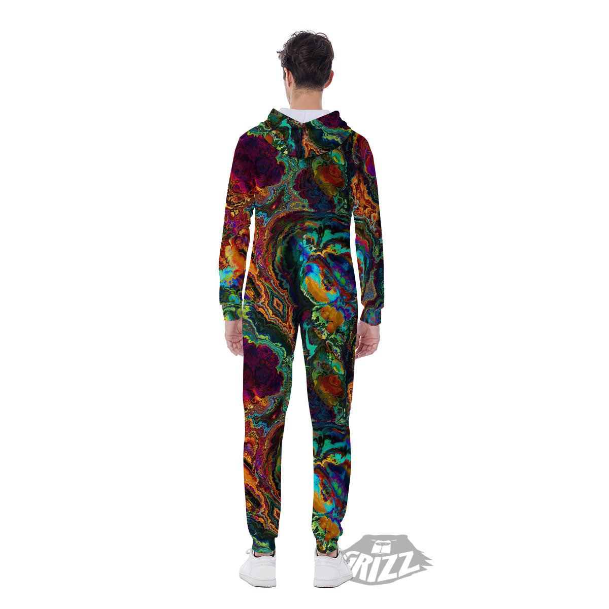Fractal Psychedelic Print Pattern Men's Jumpsuit-grizzshop