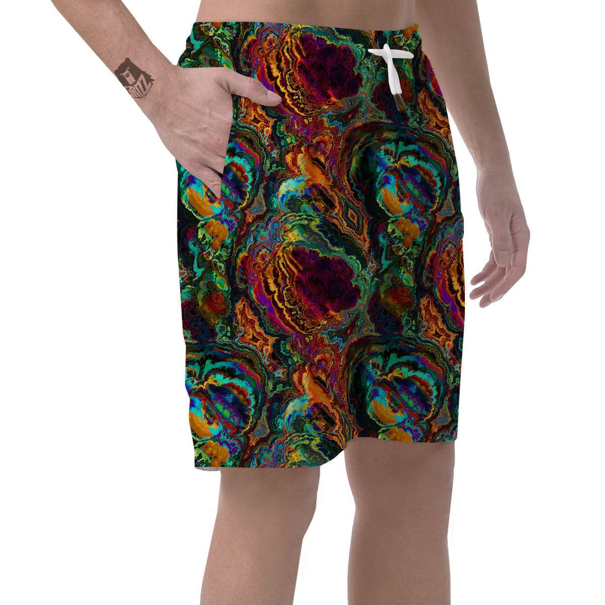 Fractal Psychedelic Print Pattern Men's Shorts-grizzshop