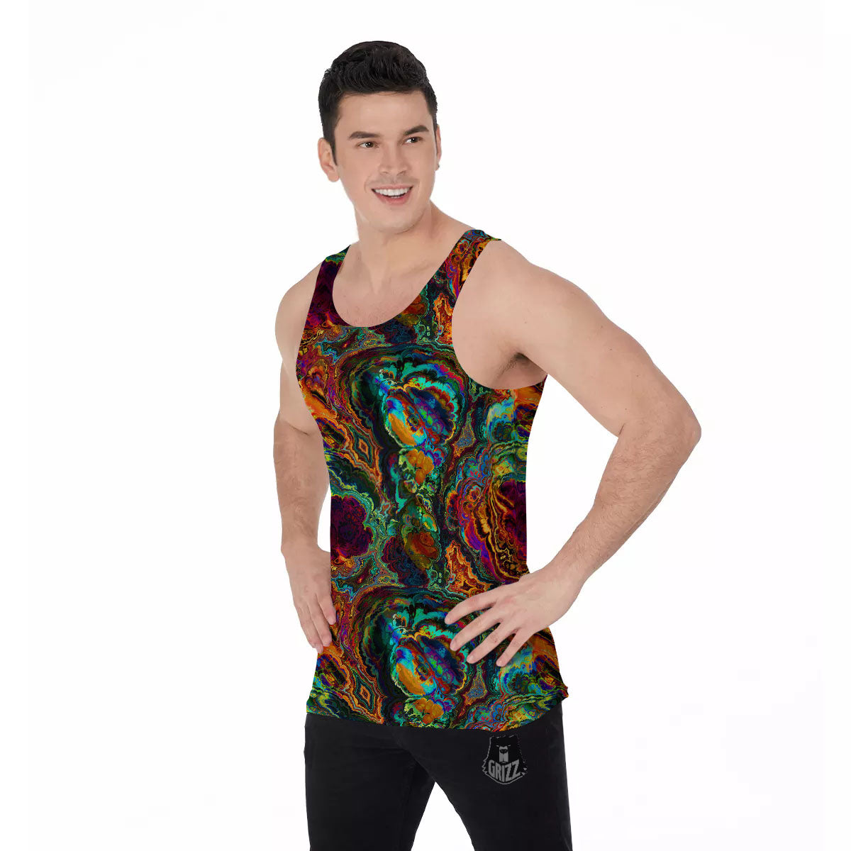 Fractal Psychedelic Print Pattern Men's Tank Top-grizzshop