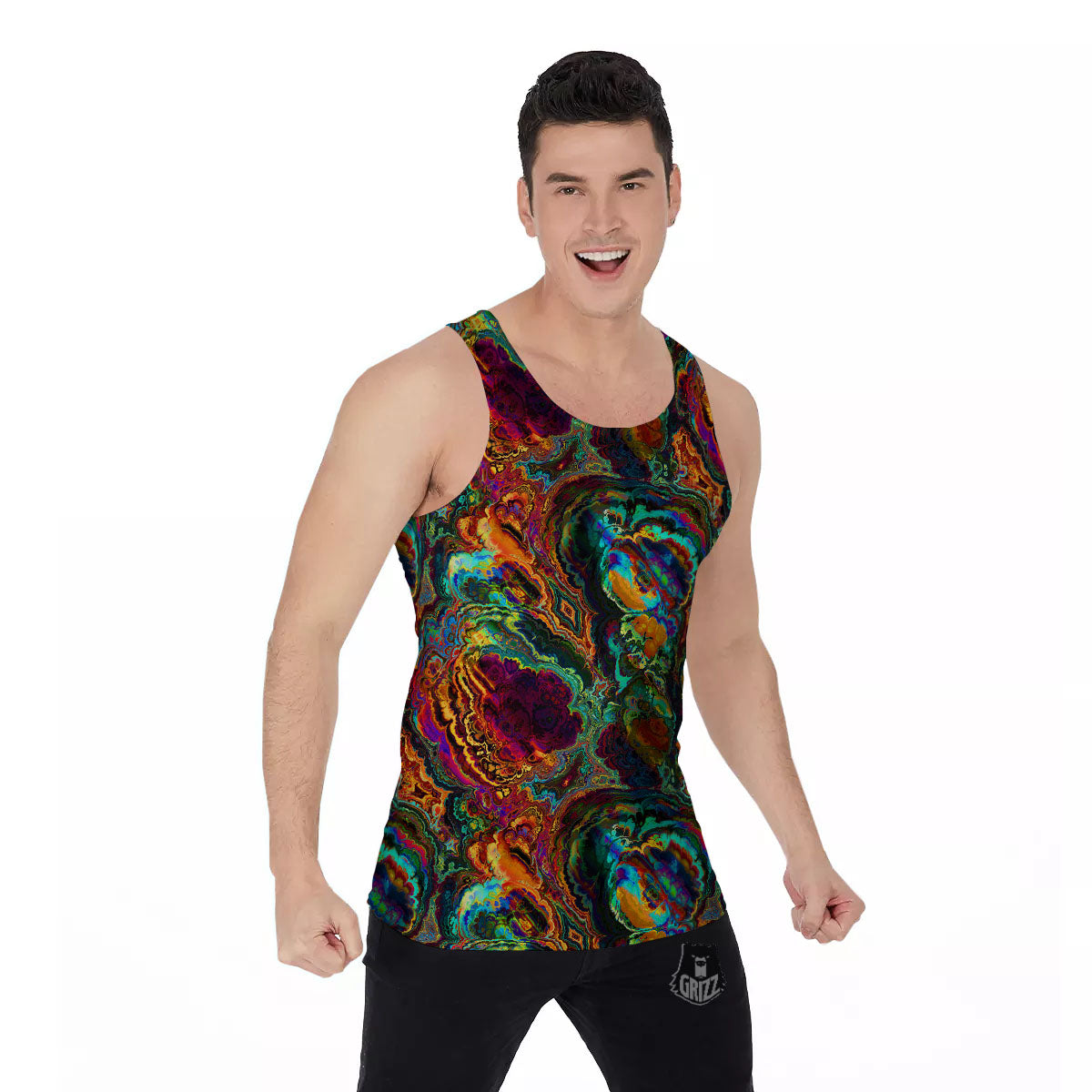 Fractal Psychedelic Print Pattern Men's Tank Top-grizzshop