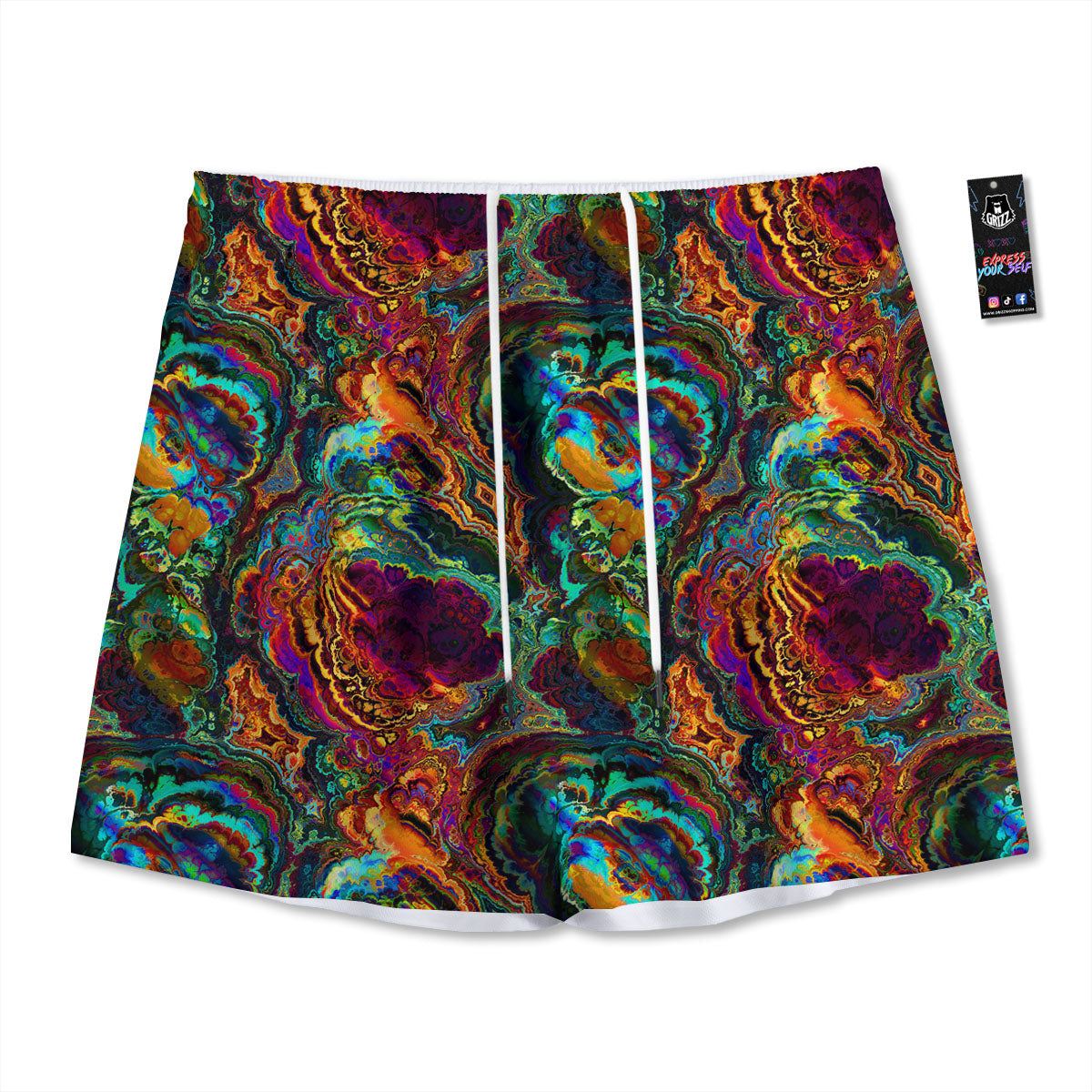 Fractal Psychedelic Print Pattern Mesh Shorts