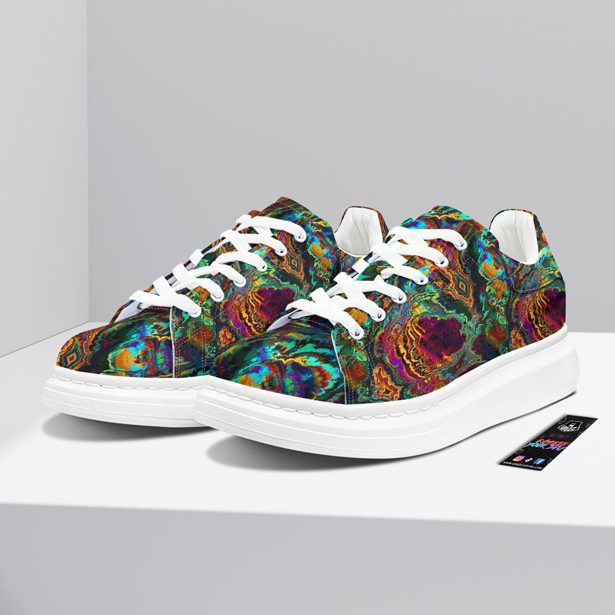 Fractal Psychedelic Print Pattern Platform Shoes-grizzshop
