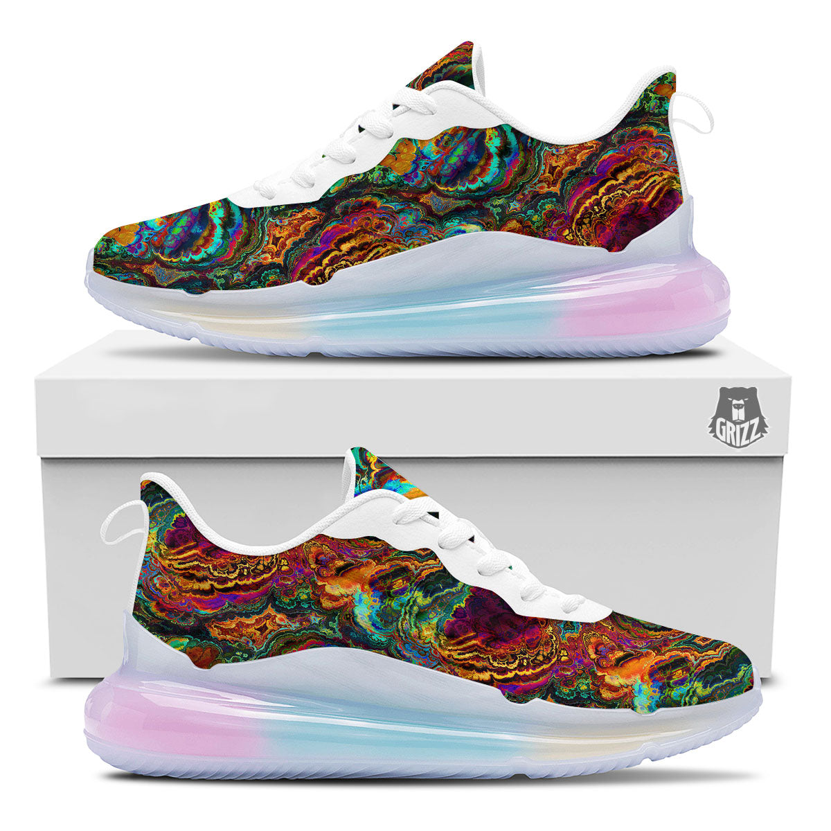 Fractal Psychedelic Print Pattern Running Sneakers-grizzshop