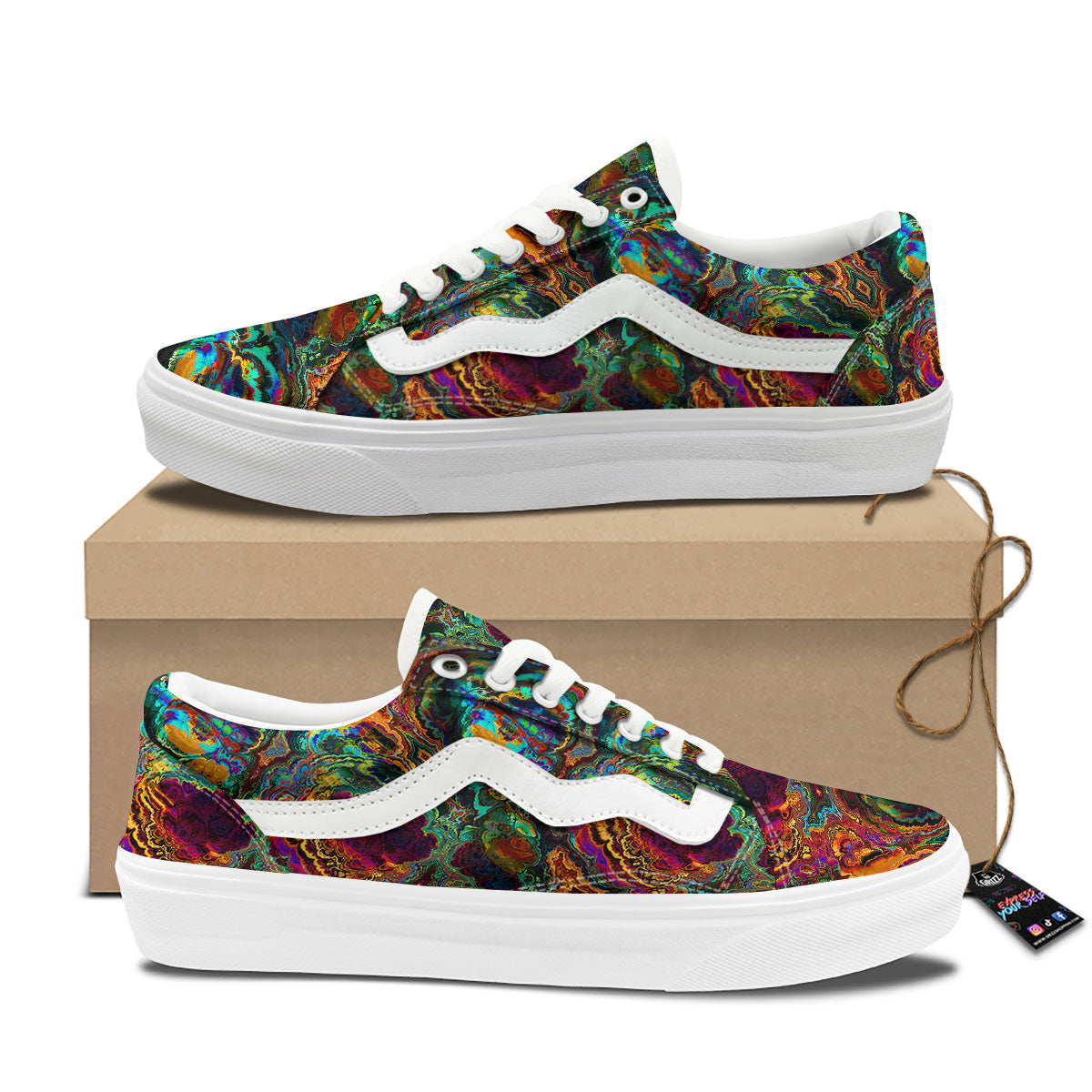 Fractal Psychedelic Print Pattern Skate Shoes-grizzshop