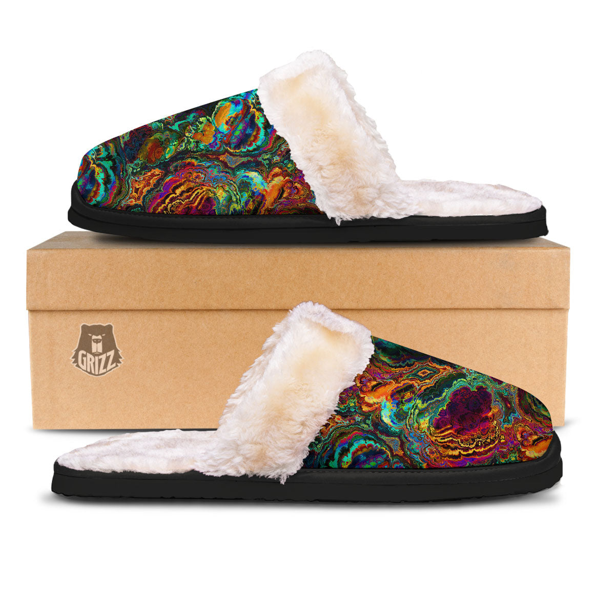 Fractal Psychedelic Print Pattern Slippers-grizzshop