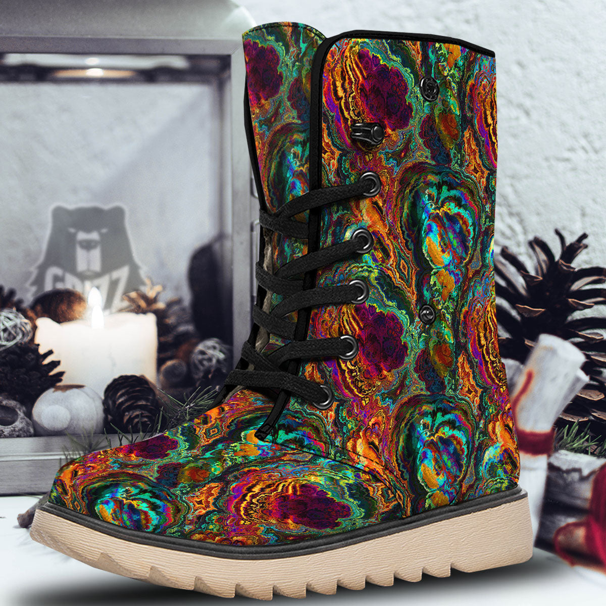 Fractal Psychedelic Print Pattern Snow Boots-grizzshop