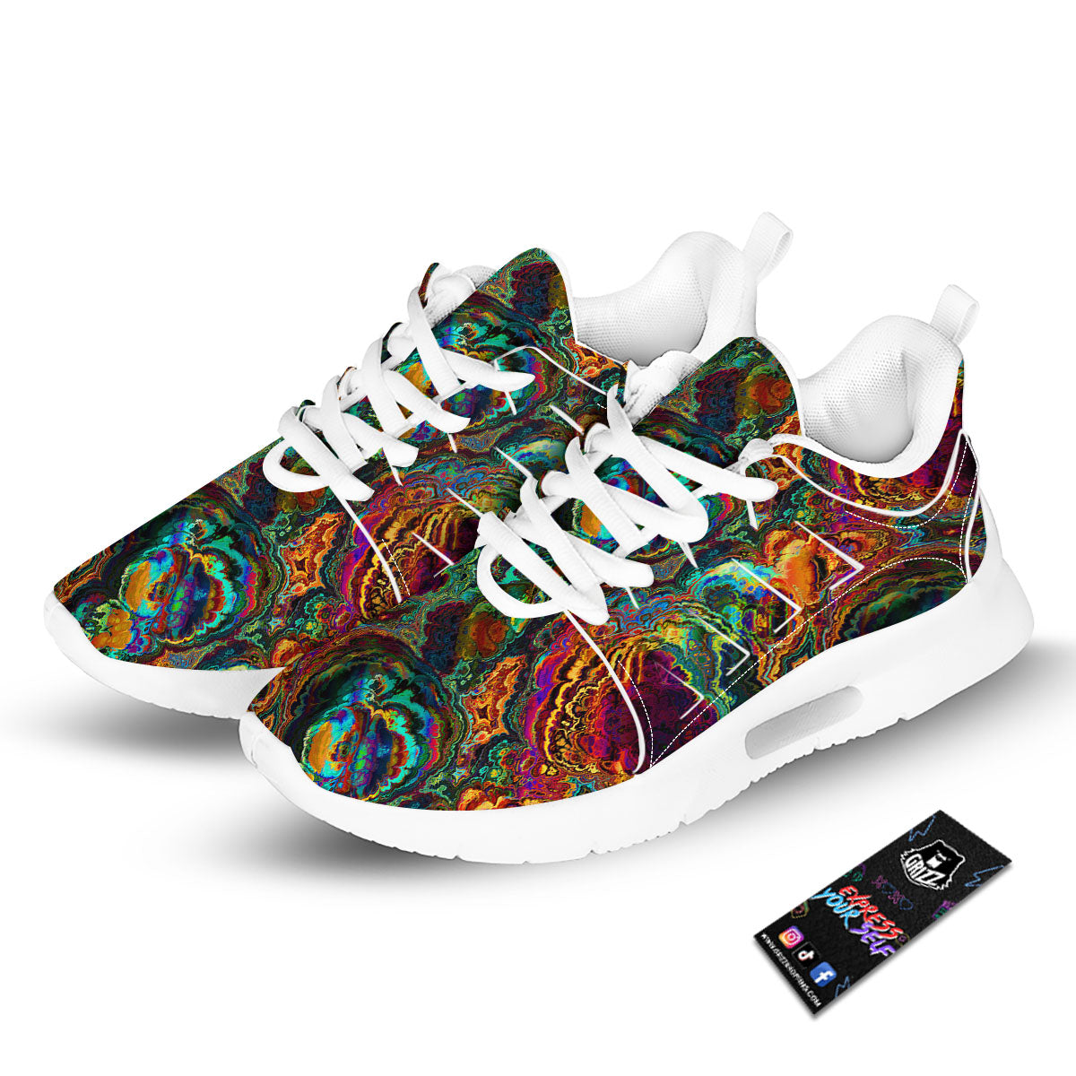 Fractal Psychedelic Print Pattern Tennis Shoes-grizzshop