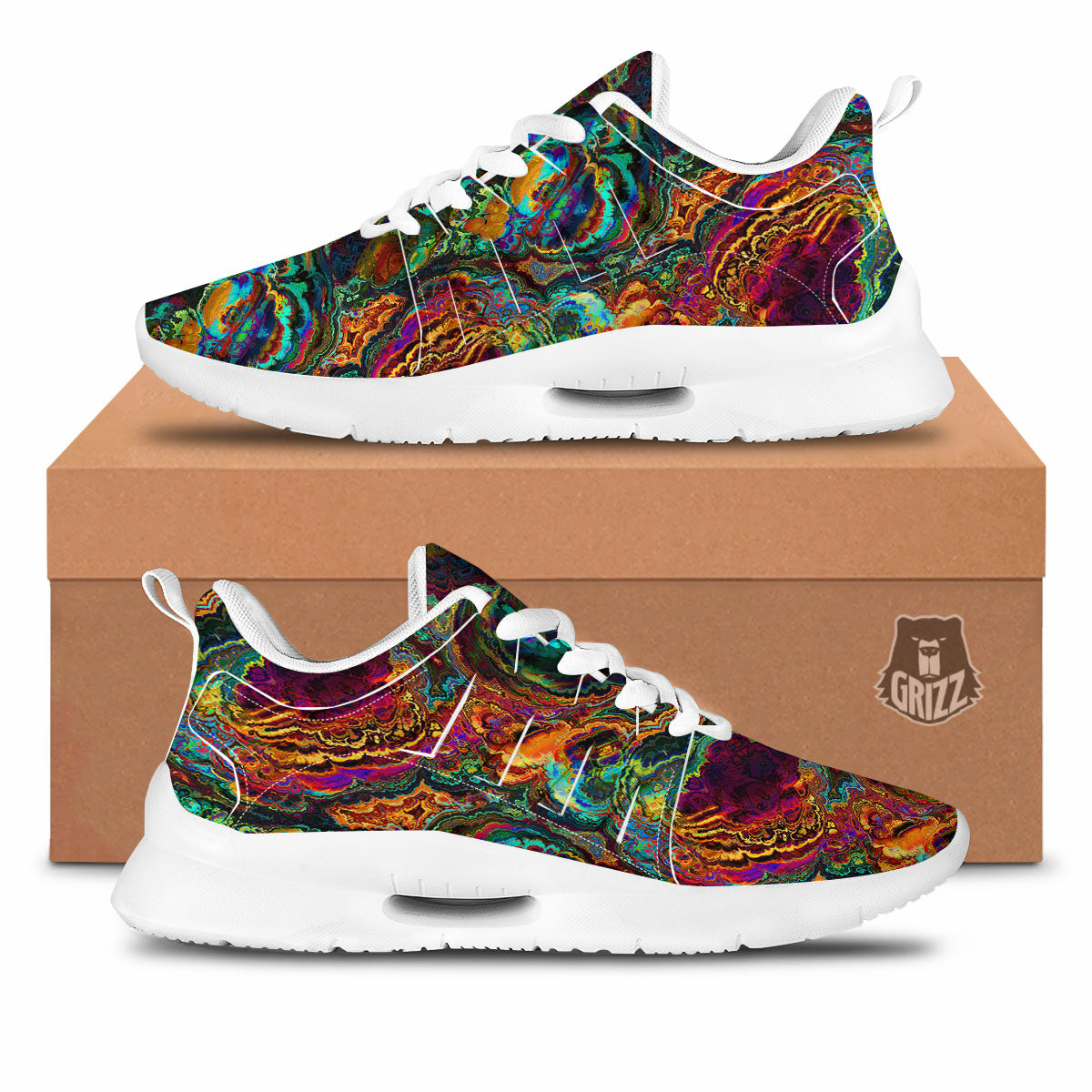 Fractal Psychedelic Print Pattern Tennis Shoes-grizzshop
