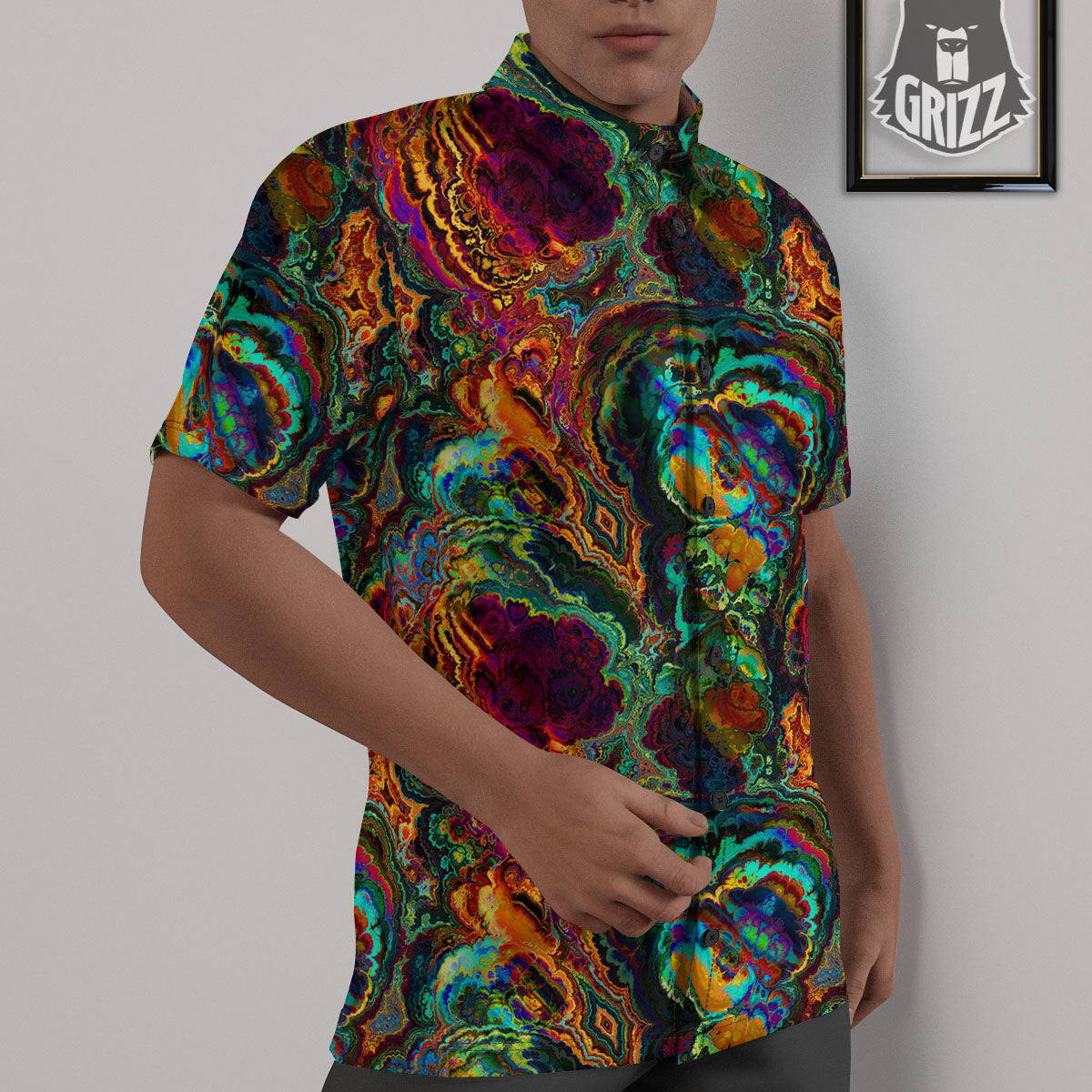 Fractal Psychedelic Print Pattern Untucked Shirts-grizzshop