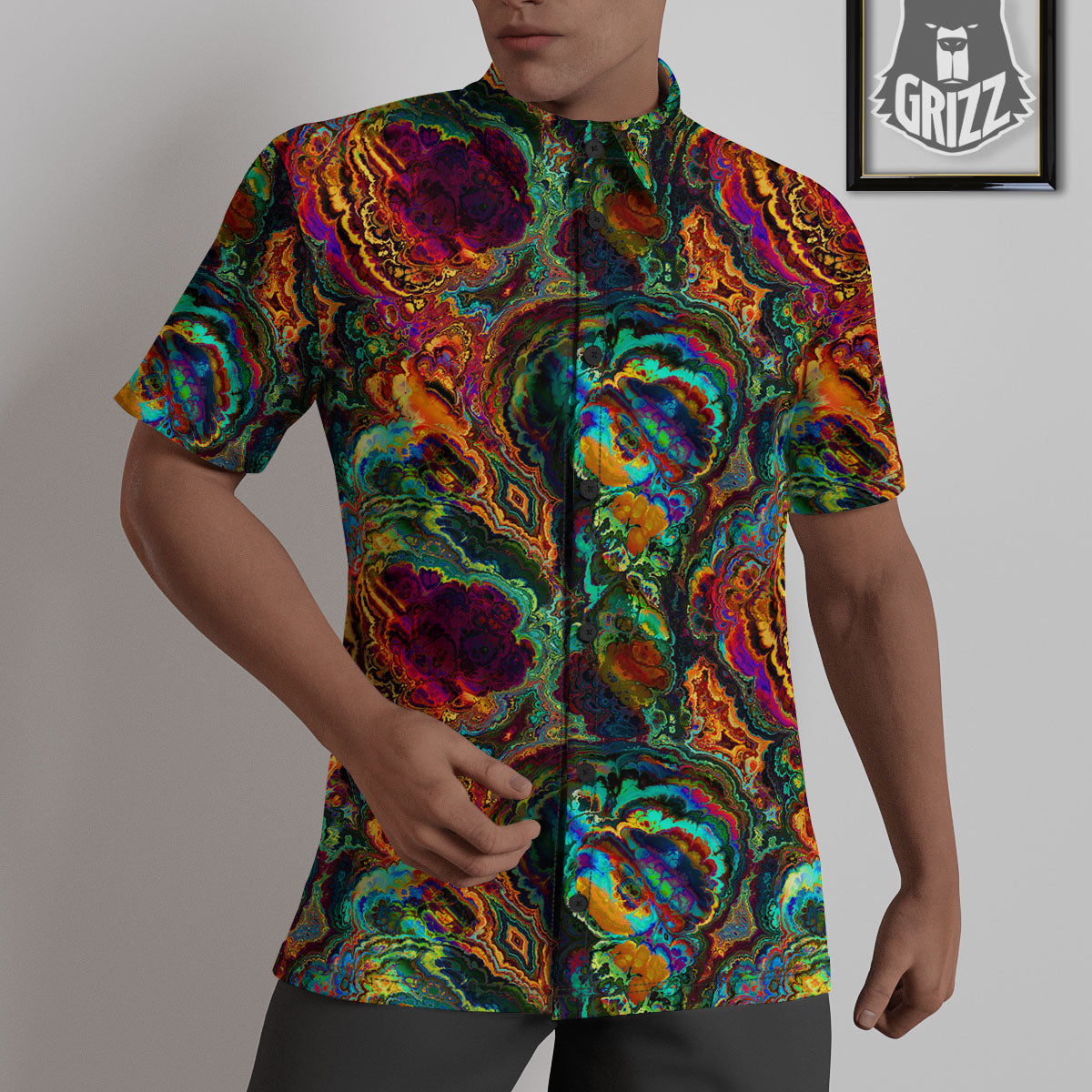 Fractal Psychedelic Print Pattern Untucked Shirts-grizzshop