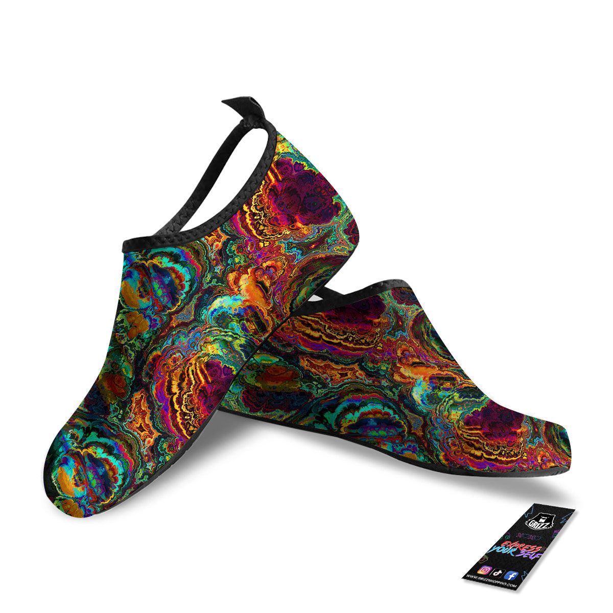 Fractal Psychedelic Print Pattern Water Shoes-grizzshop