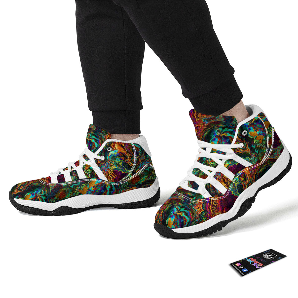 Fractal Psychedelic Print Pattern White Bball Shoes-grizzshop