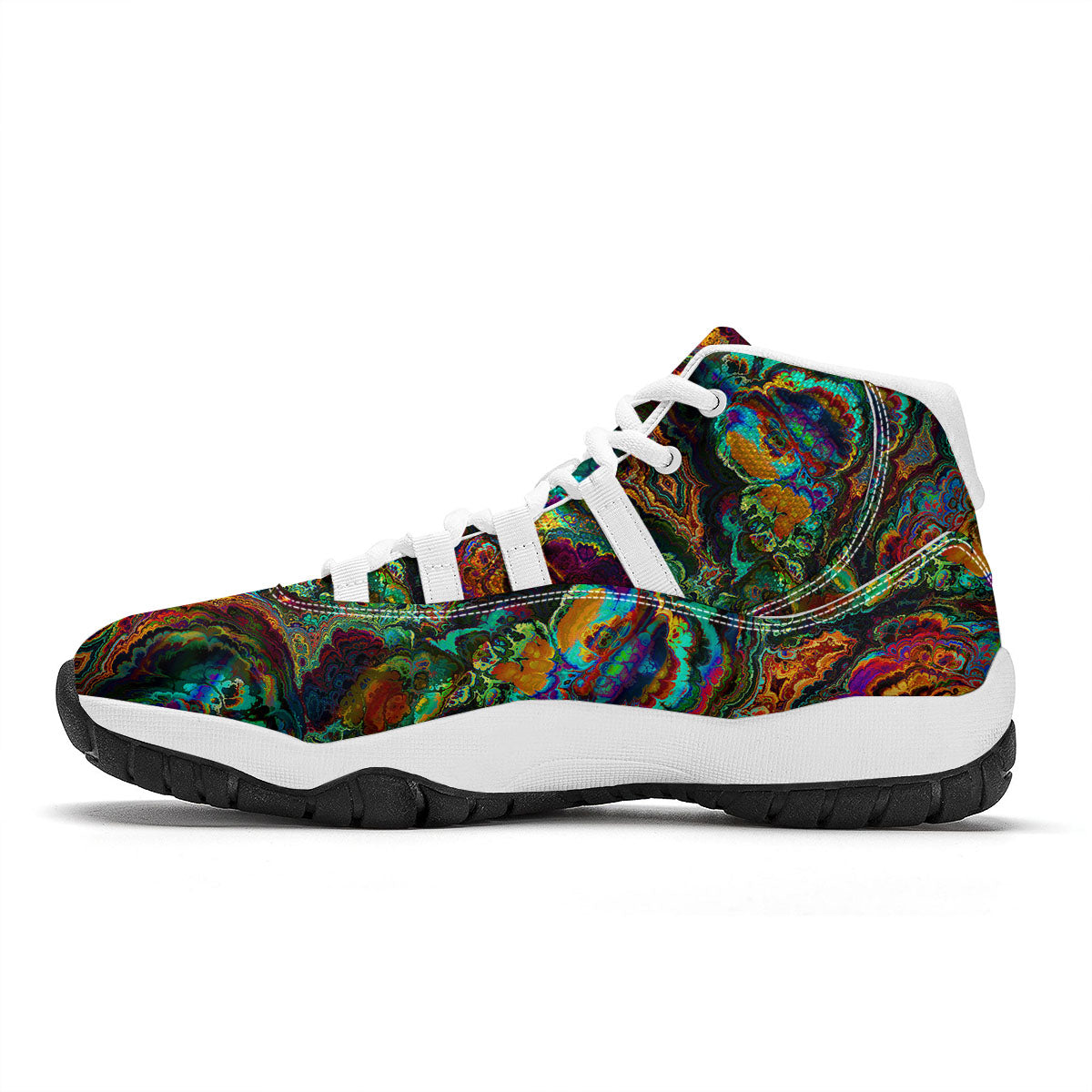 Fractal Psychedelic Print Pattern White Bball Shoes-grizzshop