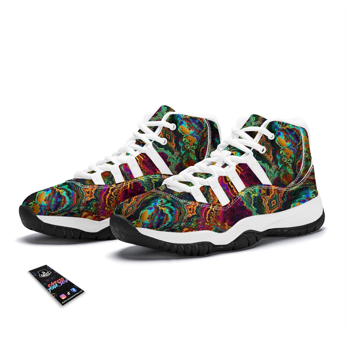 Fractal Psychedelic Print Pattern White Bball Shoes-grizzshop