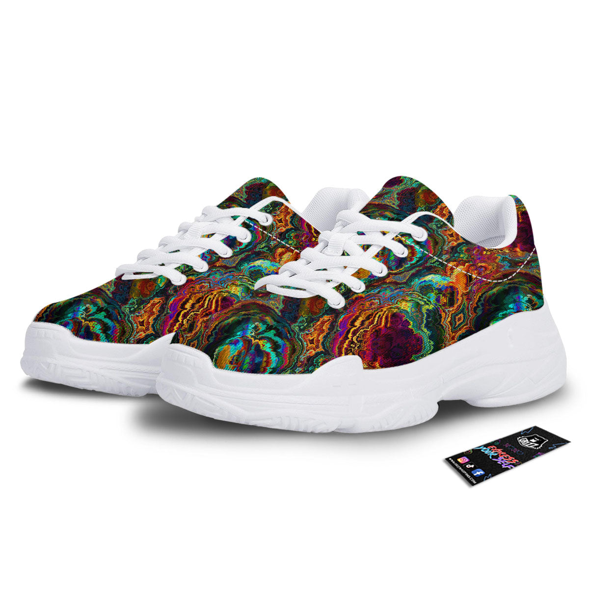 Fractal Psychedelic Print Pattern White Chunky Shoes-grizzshop