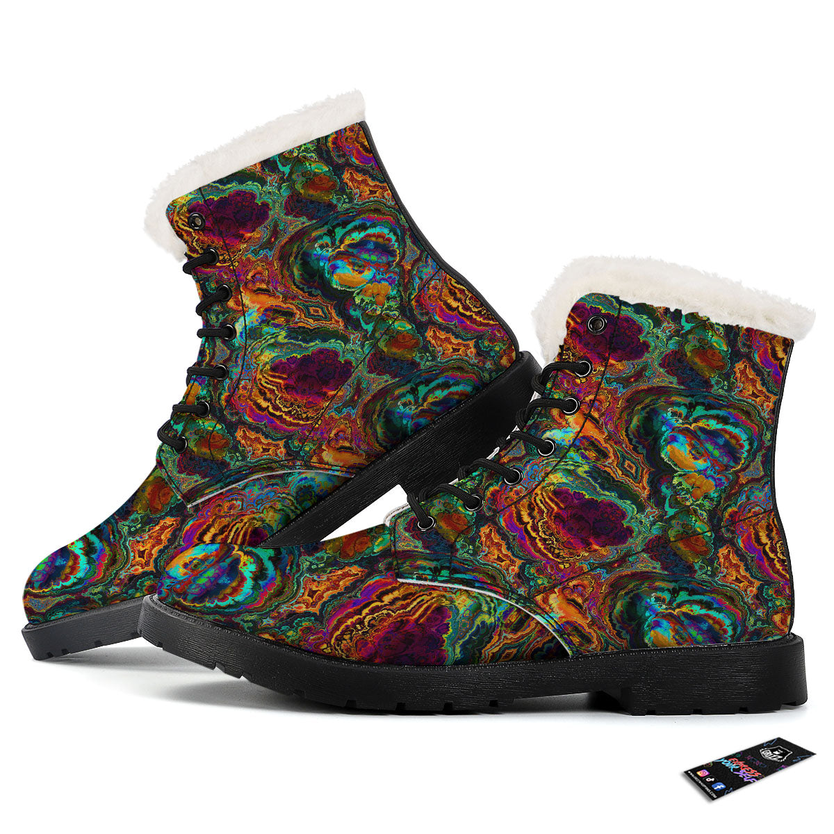 Fractal Psychedelic Print Pattern Winter Boots-grizzshop