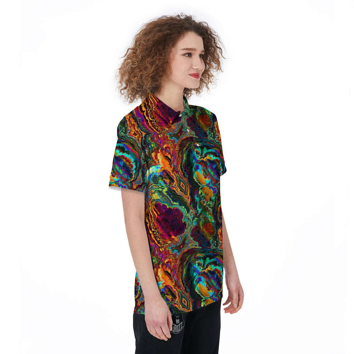 Fractal Psychedelic Print Pattern Women's Golf Shirts-grizzshop