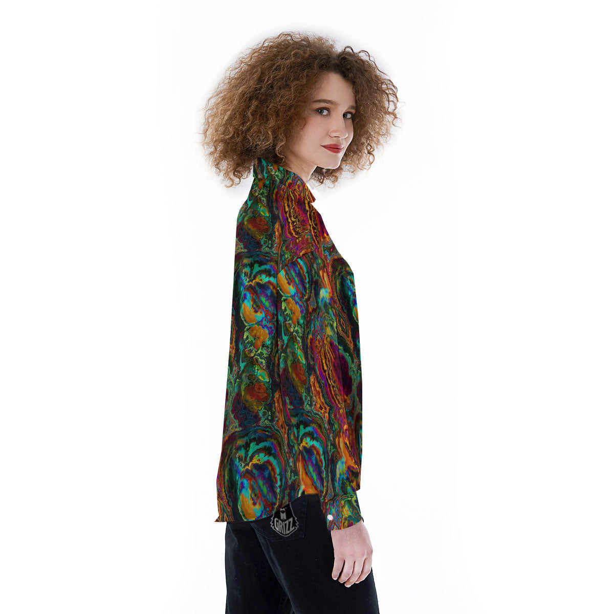 Fractal Psychedelic Print Pattern Women's Long Sleeve Shirts-grizzshop