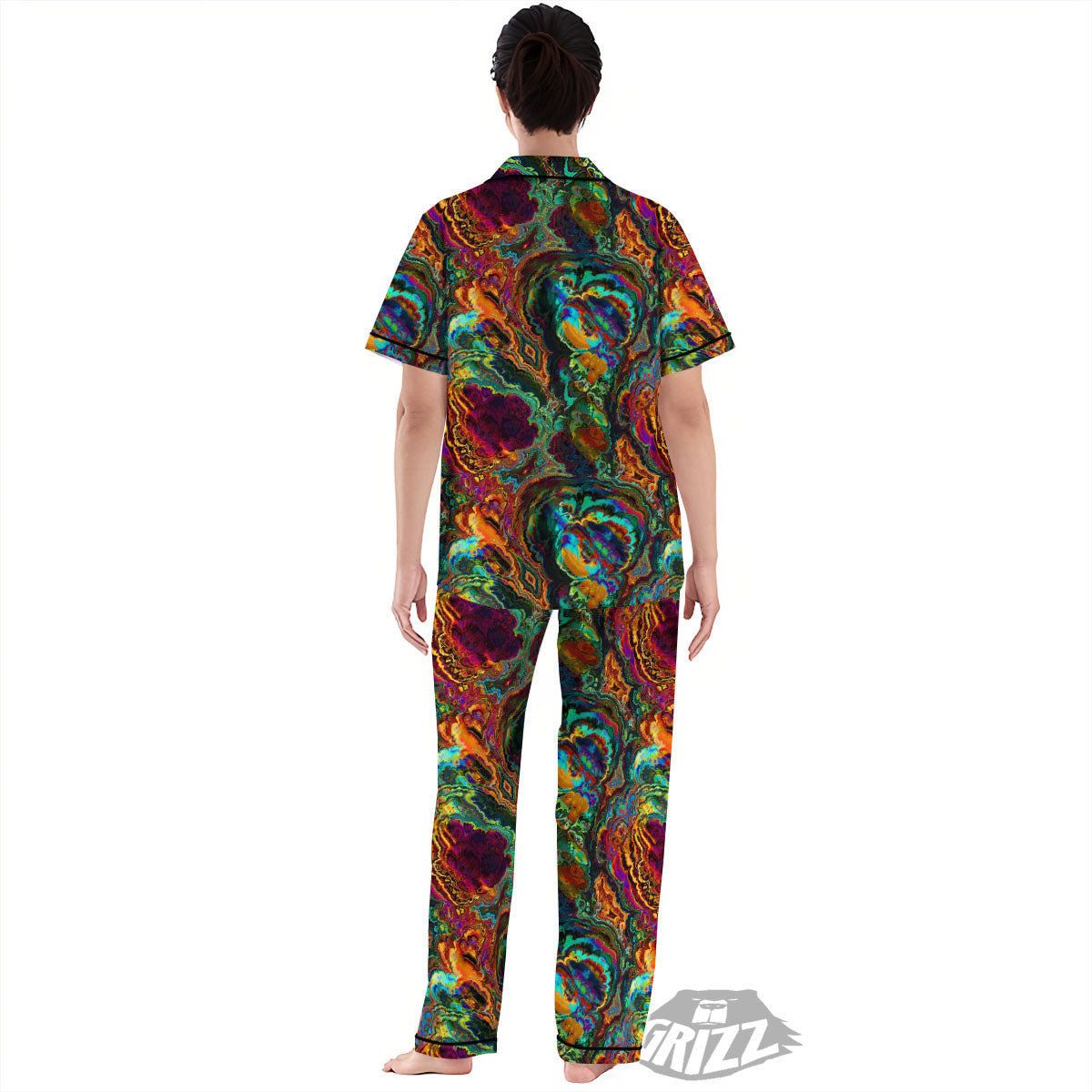 Fractal Psychedelic Print Pattern Women's Pajamas Set-grizzshop