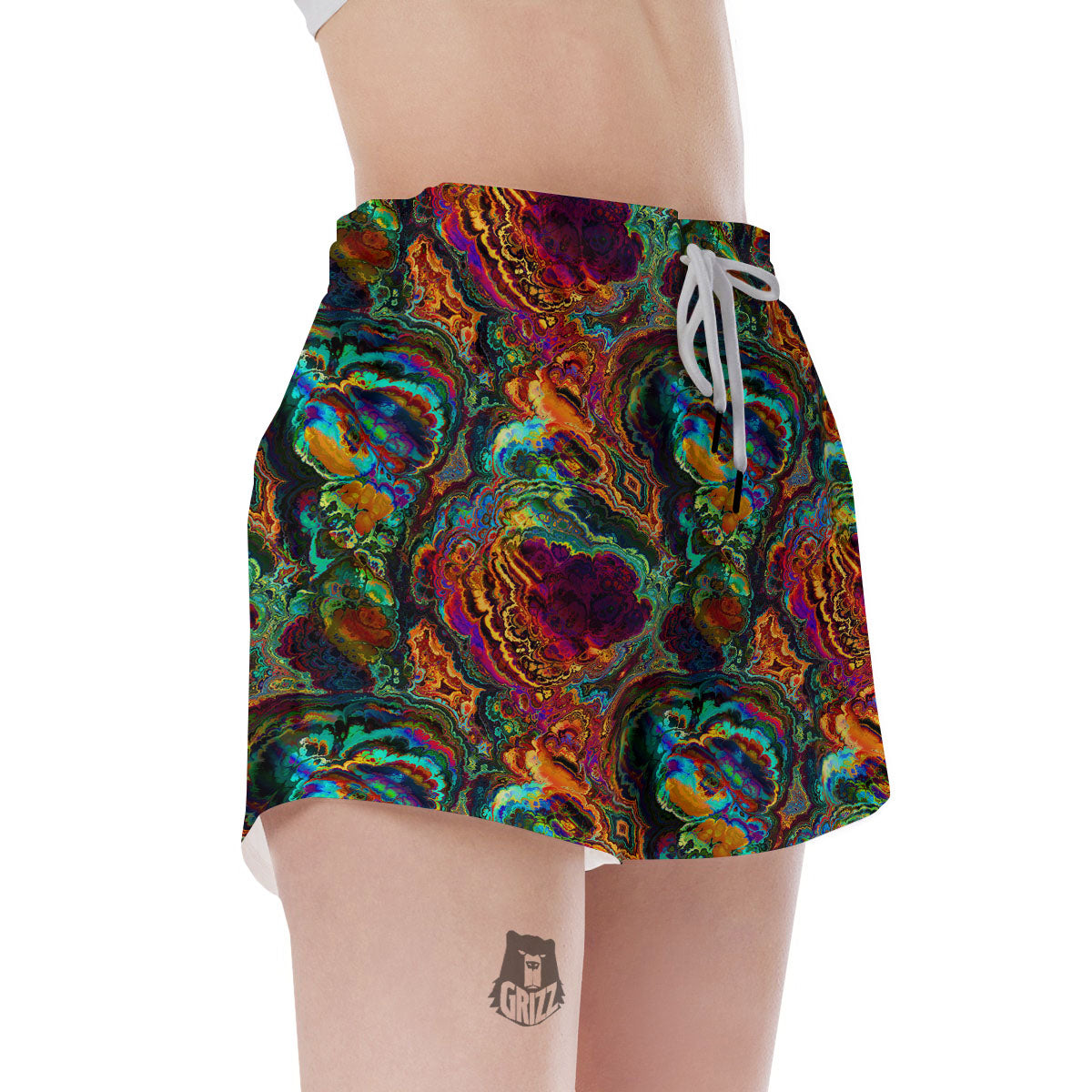 Fractal Psychedelic Print Pattern Women's Shorts-grizzshop