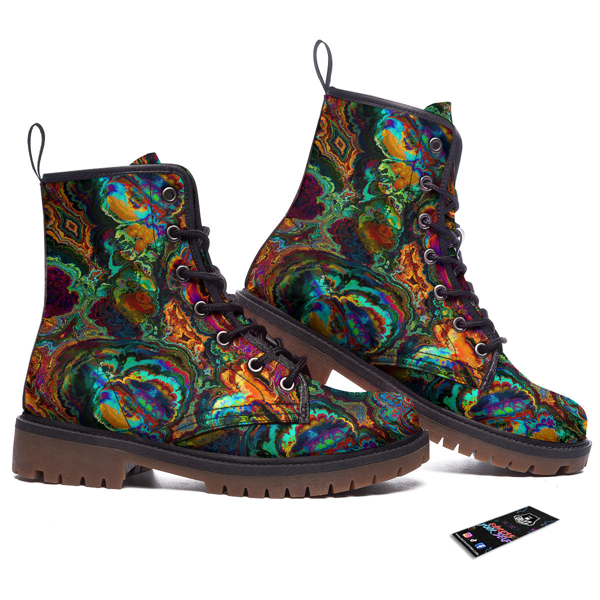 Fractal Psychedelic Print Pattern Work Boots-grizzshop