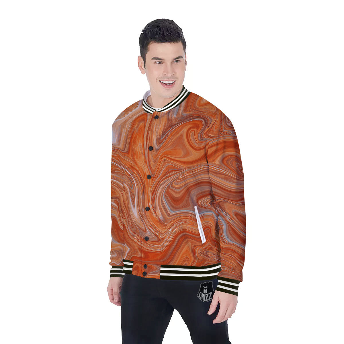 Fractal Psychedelic Trippy Print Baseball Jacket-grizzshop