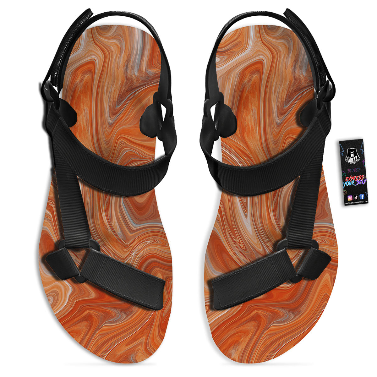 Fractal Psychedelic Trippy Print Black Open Toe Sandals-grizzshop