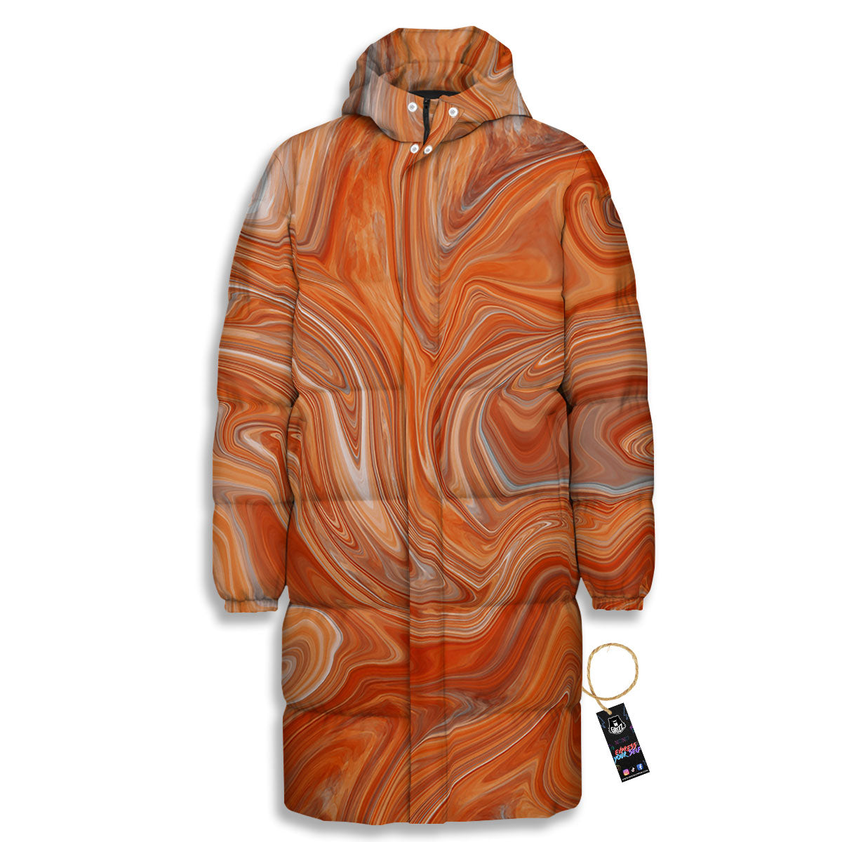 Fractal Psychedelic Trippy Print Long Down Jacket-grizzshop