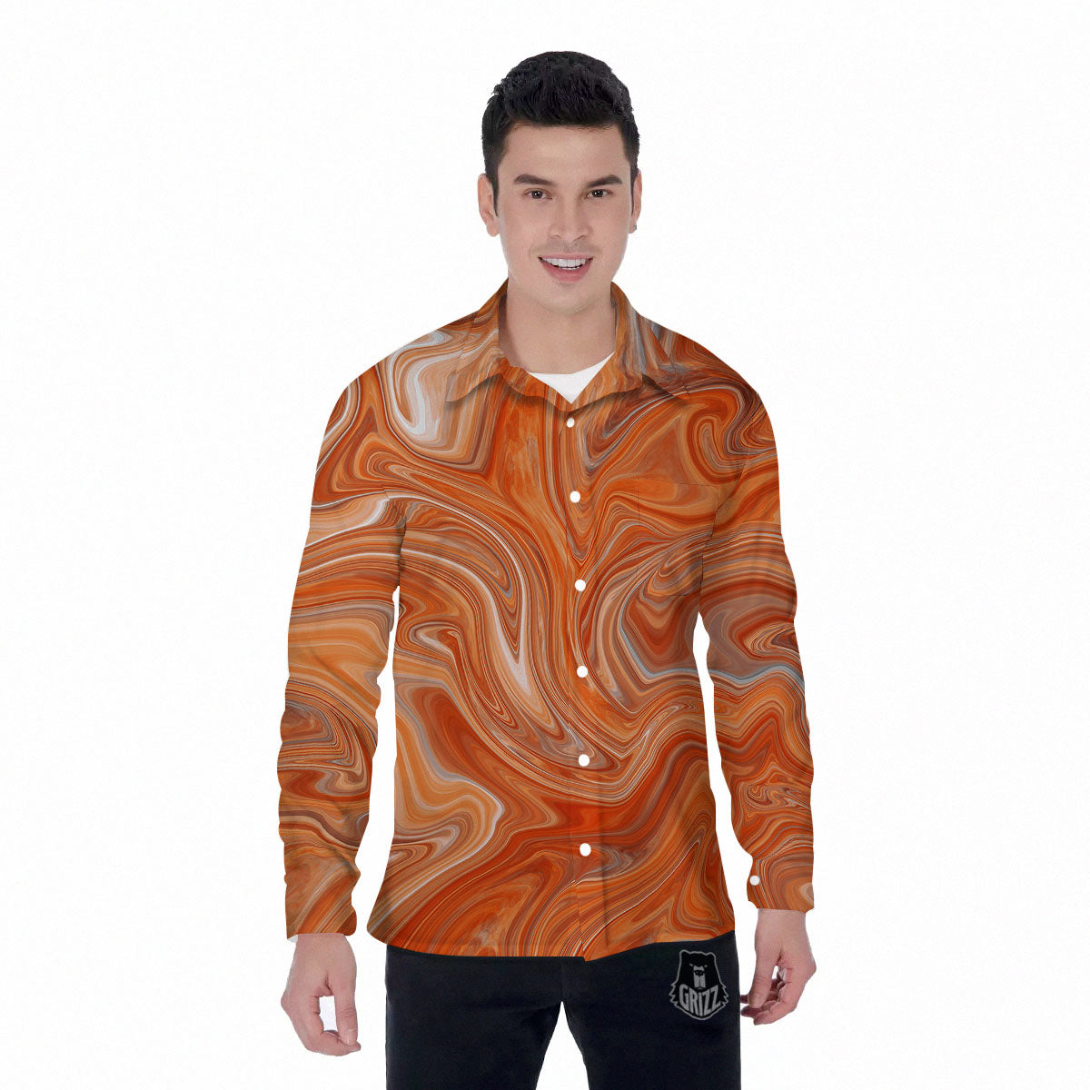 Fractal Psychedelic Trippy Print Men's Long Sleeve Shirts-grizzshop