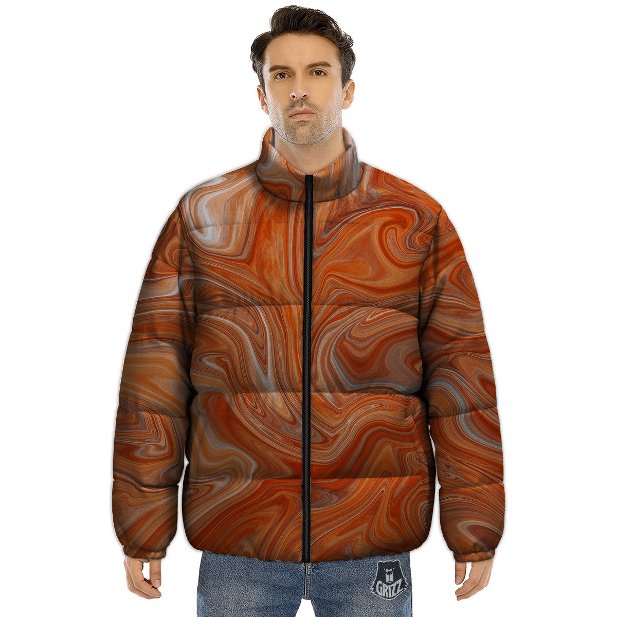 Fractal Psychedelic Trippy Print Puffer Jacket-grizzshop