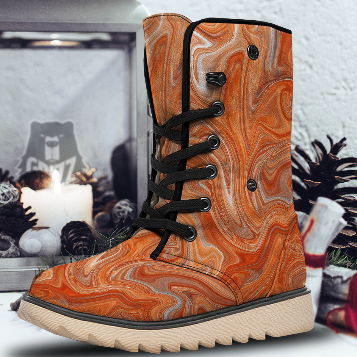 Fractal Psychedelic Trippy Print Snow Boots-grizzshop