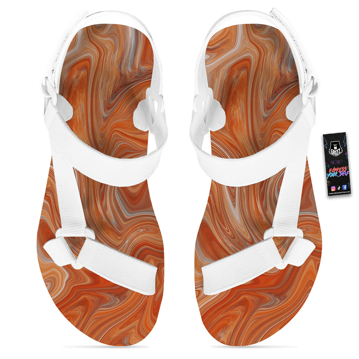 Fractal Psychedelic Trippy Print White Open Toe Sandals-grizzshop