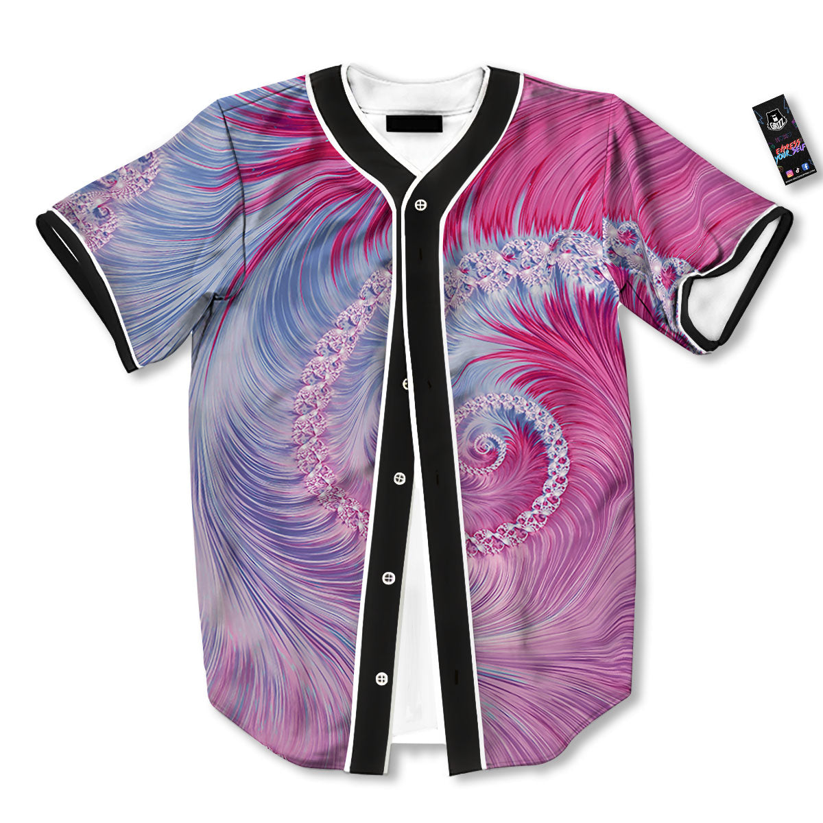 Fractal Spiral Print Baseball Jersey-grizzshop